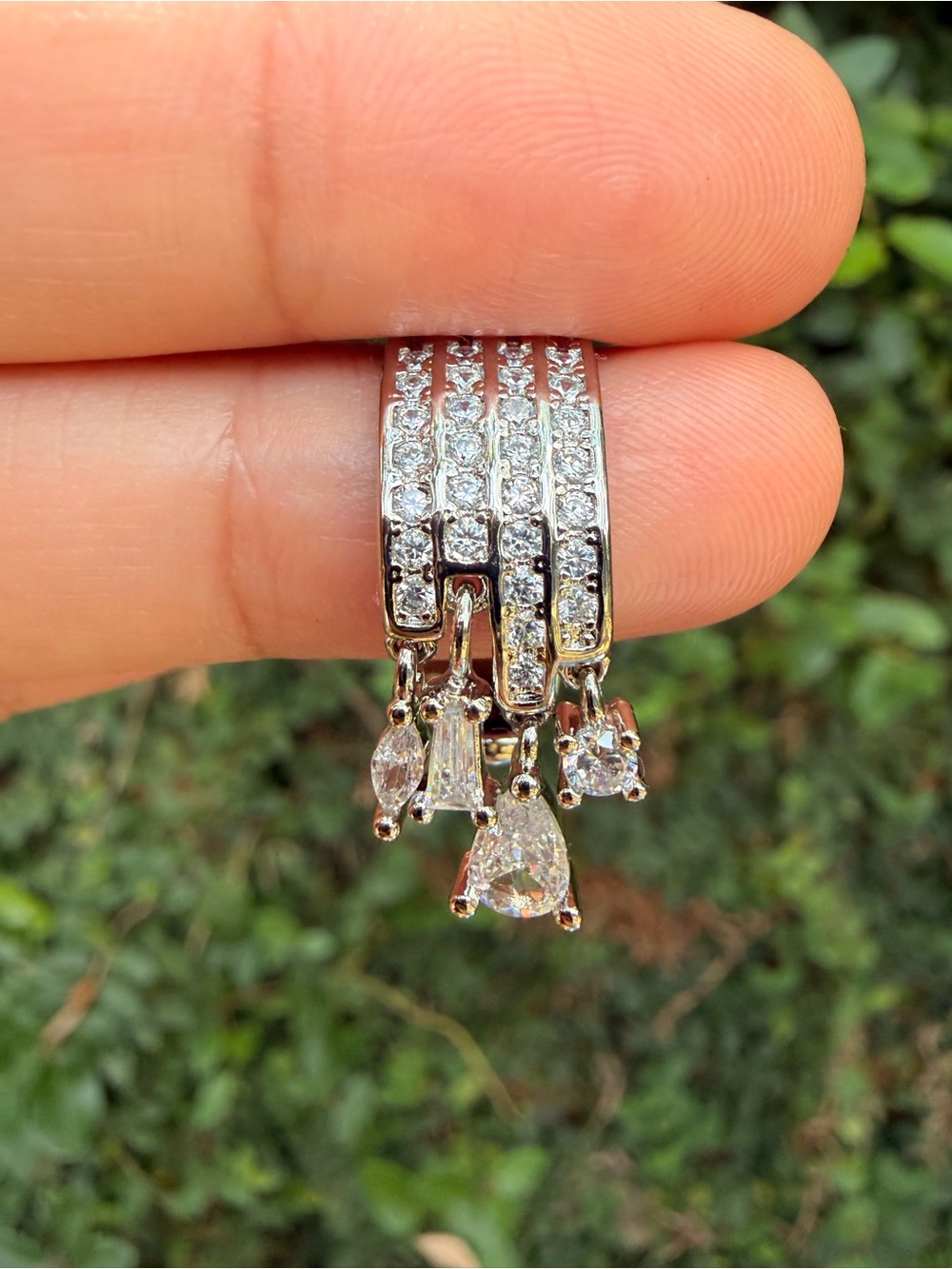 Silver Crystal Multi-Row Accent Ring - Bride Jewelry